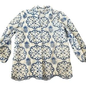 Sunday up beautiful eyelet floral blouse womens size S